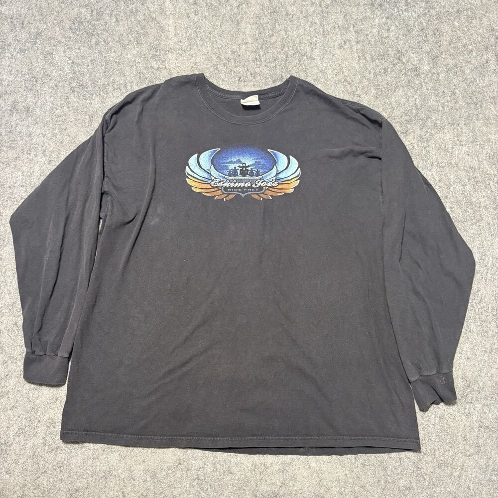 VTG Eskimo Joes Ride It Biker Long Sleeve Shirt 2XL Hanes Beefy T Motorcycle Dog